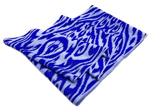 1 m x 34 cm IKAT Seiden Stoff (Königsblau- silbergrau) handgewebt, Unikat - Picture 7 of 11