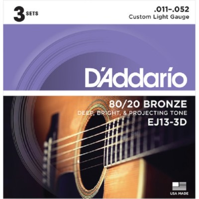 10 Pack EJ13 D'Addario EJ13-3D Custom Acoustic Guitar Strings 80/20 Bronze 11-52