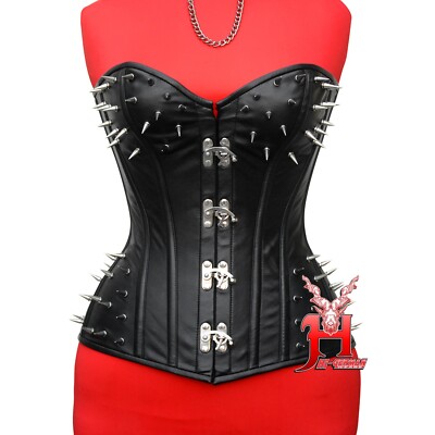 Full Bust Corset Black Red Leather Gothic Overbust Corset Women Leather Corset