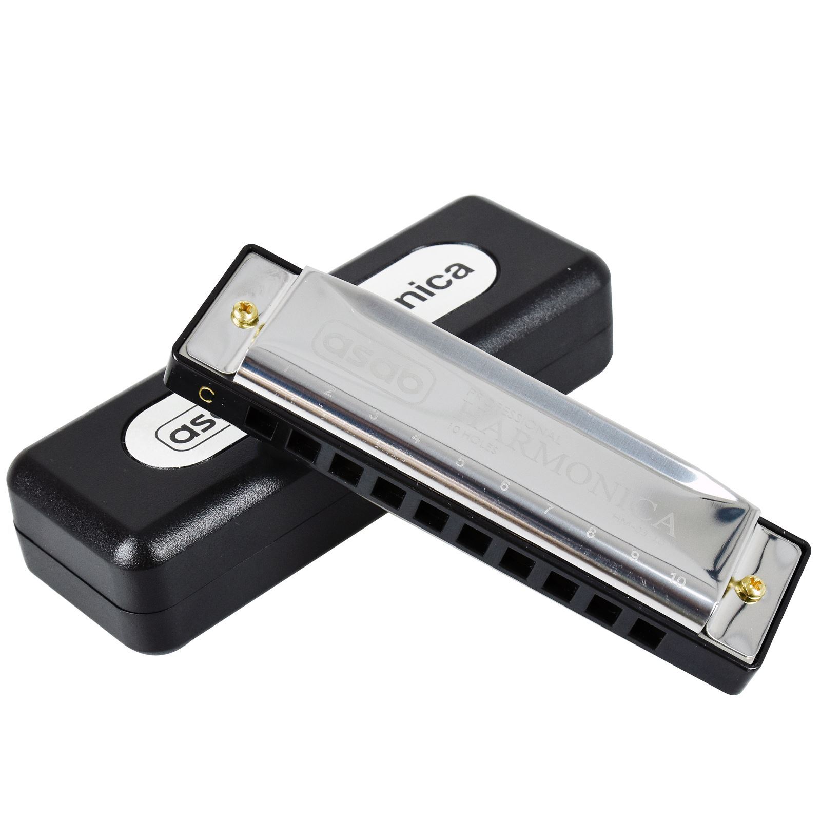 ASAB Classic Metal Harmonica 10 Holes CTuned Mouth Organ for sale