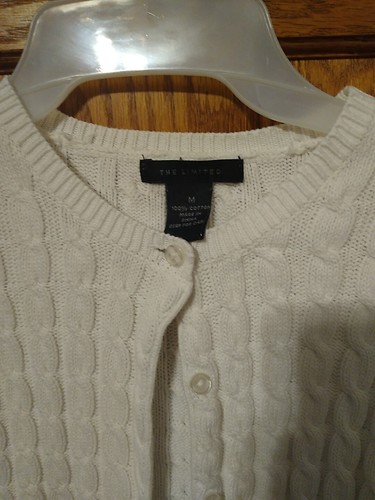 Limited Cardigan Sweater Girls Size M Cable Knit Buttons Long Slv White Cotton - Picture 2 of 4