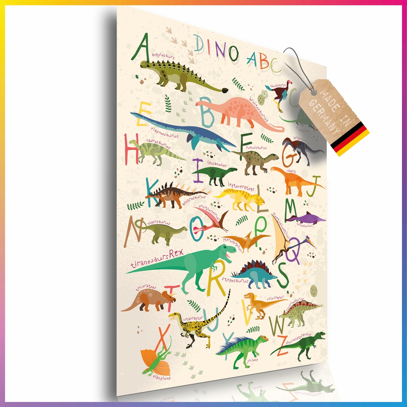 Poster educativo Dinosauro ABC per bambini XXL
