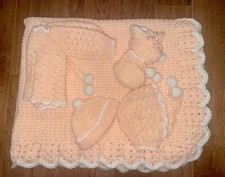 Crochet Baby Layette and Blanket Set With Beanie Hat, Bonnet, Booties, Sweater