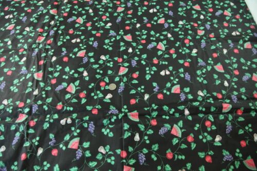 4.44Y x 44W Vintage 80s 90s Fruit Chintz on Black Cotton Vine Watermelon Berry - Picture 3 of 8
