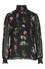 Ted Baker Florence floral print ruffle high neck blouse size 4 UK 14 NEW RRP£119