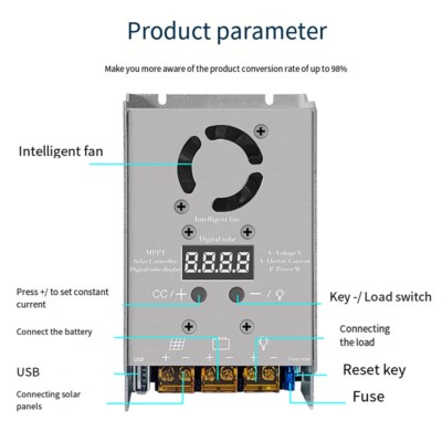 Efficient 450W Solar Voltage Regulator Controller with Natural Cooling