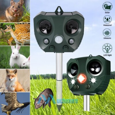 2PK LED Animal Repeller Ultrasonic Solar Power Bird Skunk Deer Raccoon Repellent
