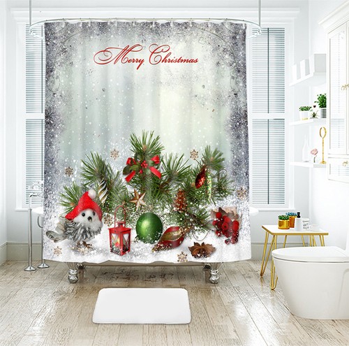 Weihnachts-Duschvorhang – Merry Christmas Design Mit Kamin, 183 X 183 Cm, Wasserdicht, Polyester, Inkl. 12 Haken