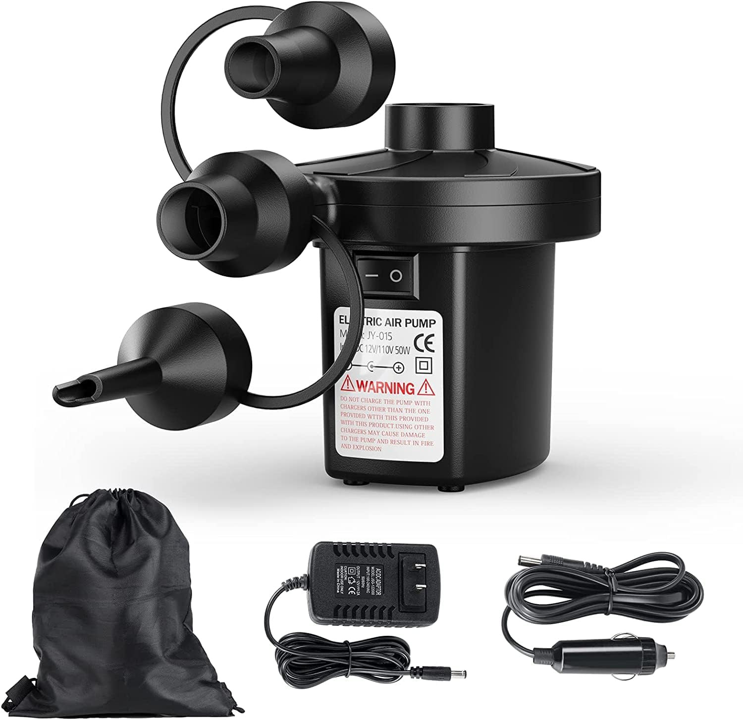 Electric Air Pump for Inflatables,Portable Quick-Fill Air Pump with 3 Nozzles,11