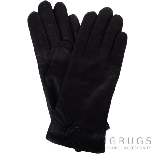 Ladies / Womens Soft Leather Warm Glove / Gloves with Fleece Lining Bow Design - Picture 2 of 5
