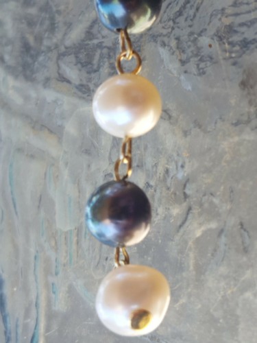 Tahitianische und weiße Perle hängende Ohrringe 14kt einfarbiges Gelbgold - Bild 9 von 12