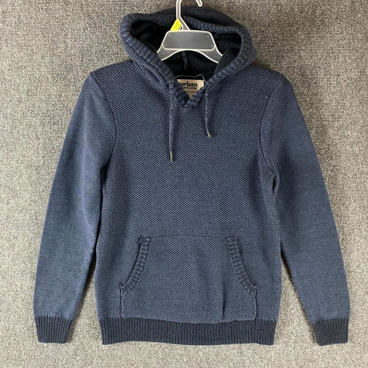 Urban Pipeline Hoodie Men s Small Knitted Blue Drawstring Cotton Blend S
