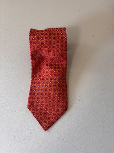 Tommy Hilfiger Silk Tie Orange & Navy With White & Navy Geometric Print