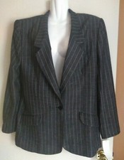 Vintage Toffs Women's Blazer Jacket Gray with White Stripes Size 12 Rayon