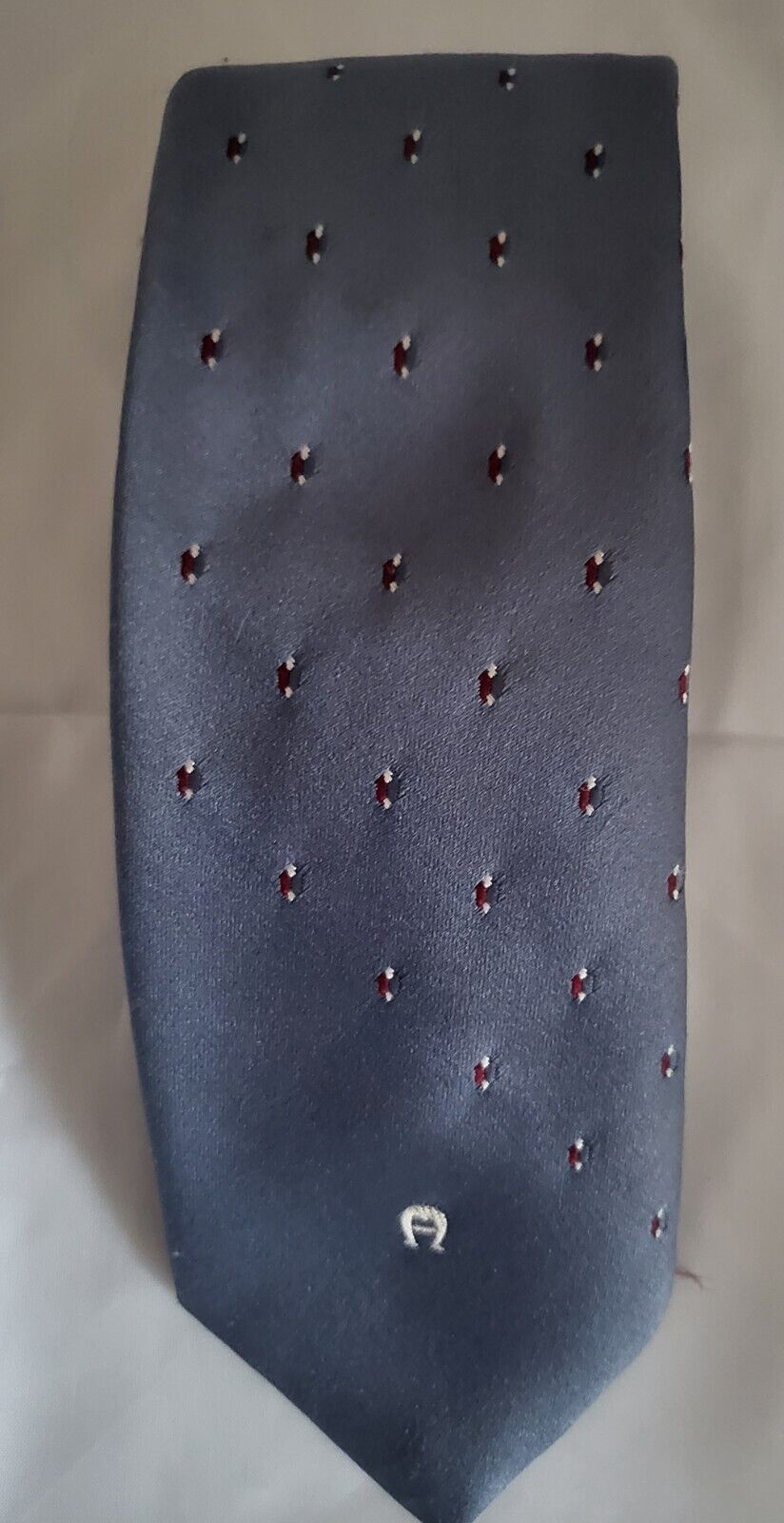 Vtg EITENNE AIGNER Necktie Grey Blue with Pattern and Logo