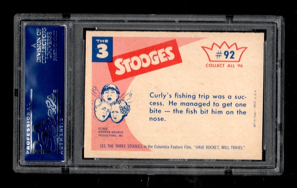 1959 Fleer Three Stooges #92 He's Got A Good Head On Him - For Fishing! PSA 9 - Image 2 of 2