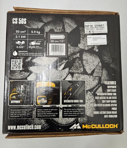Brand new McCulloch CS 50S 15" Gas Powered Chainsaw Two Stroke Soft Start 50cc - Picture 4 of 5