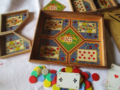 Jeu Du Nain Jaune Ancien En Bois – Boîte à 2 étages Avec Jetons En Os, Jeu De Cartes Classique Vintage