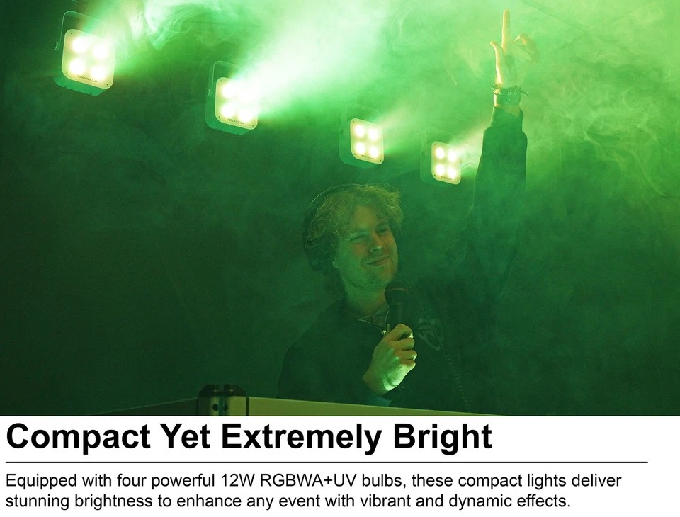 Rockville 4 PACK MINI RF4 V2 WHITE DJ Par Wash Up Lights+Wireless DMX+App+Bag - Image 2 of 4