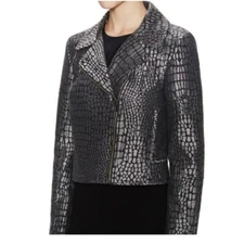 Diane Von Furstenberg  DVF Angie Alligator Print Jacquard Crop Moto Jacket 2