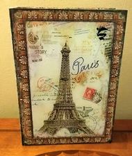 Beautiful Faux Book Storage Stash Box Paris Eiffel Tower Plexiglass Front - 9"H