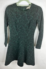 Loft Dress Womens 0 Green Black A Line Long Sleeve Stretch Unlined Ann Taylor