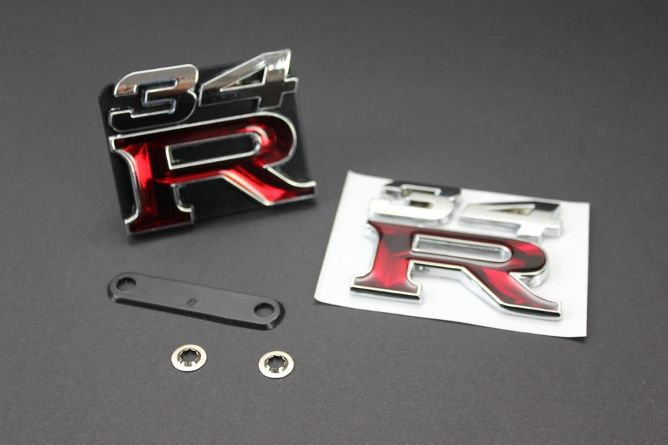 Emblema de grade e bota 34R prata vermelha para Nissan Skyline R34 GTR GTT GTST GT - Imagem 2 de 4