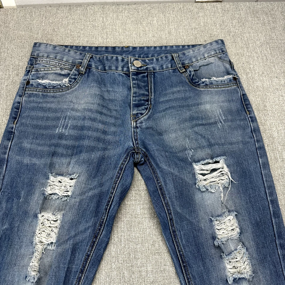 Pantalones de mezclilla Just No Logo para hombre 38x34 azules ajustados rectos elásticos desgastados botón mosca Foto 2 de 4