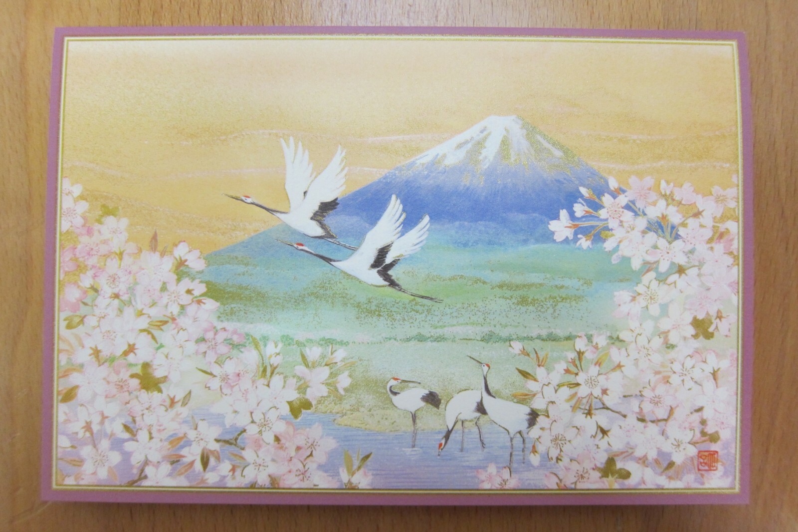Japanese Import Greeting Card Cranes Mount Fuji with Watermarked Paper Insert