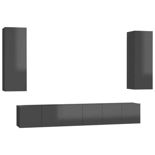 NNEVL 5 Piece TV Cabinet Set High Gloss Grey Chipboard - Picture 2 of 10