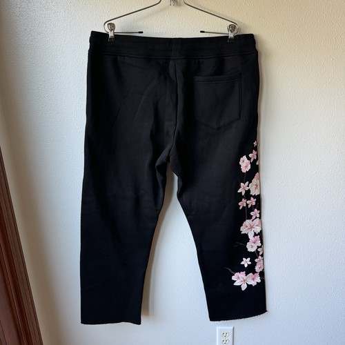 Womens Cotton Sweatpants 2X Plus Size Black With Pockets Ninja Flowers - Picture 7 of 12
