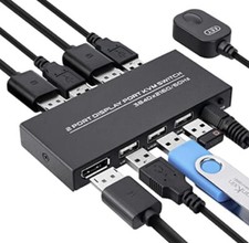 New Displayport Kvm Switch, 2 Port 4K/60Hz Dp Usb Kvm Switcher For 2 Compute