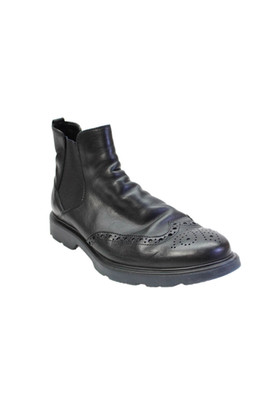 Hogan Mens Slip On Laser Cut Trim Ankle Boots Black Leather Size 8
