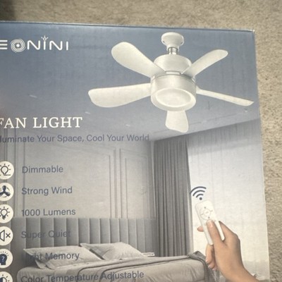 EONINI 15'' White Ceiling Fan, 5 Blades, Remote, Dimmable Light, 1000 Lumens
