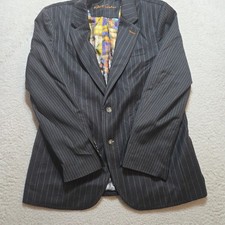 Robert Graham Blazer Mens 40 Black Pin Stripe Wool Two Button Cable Knit Back