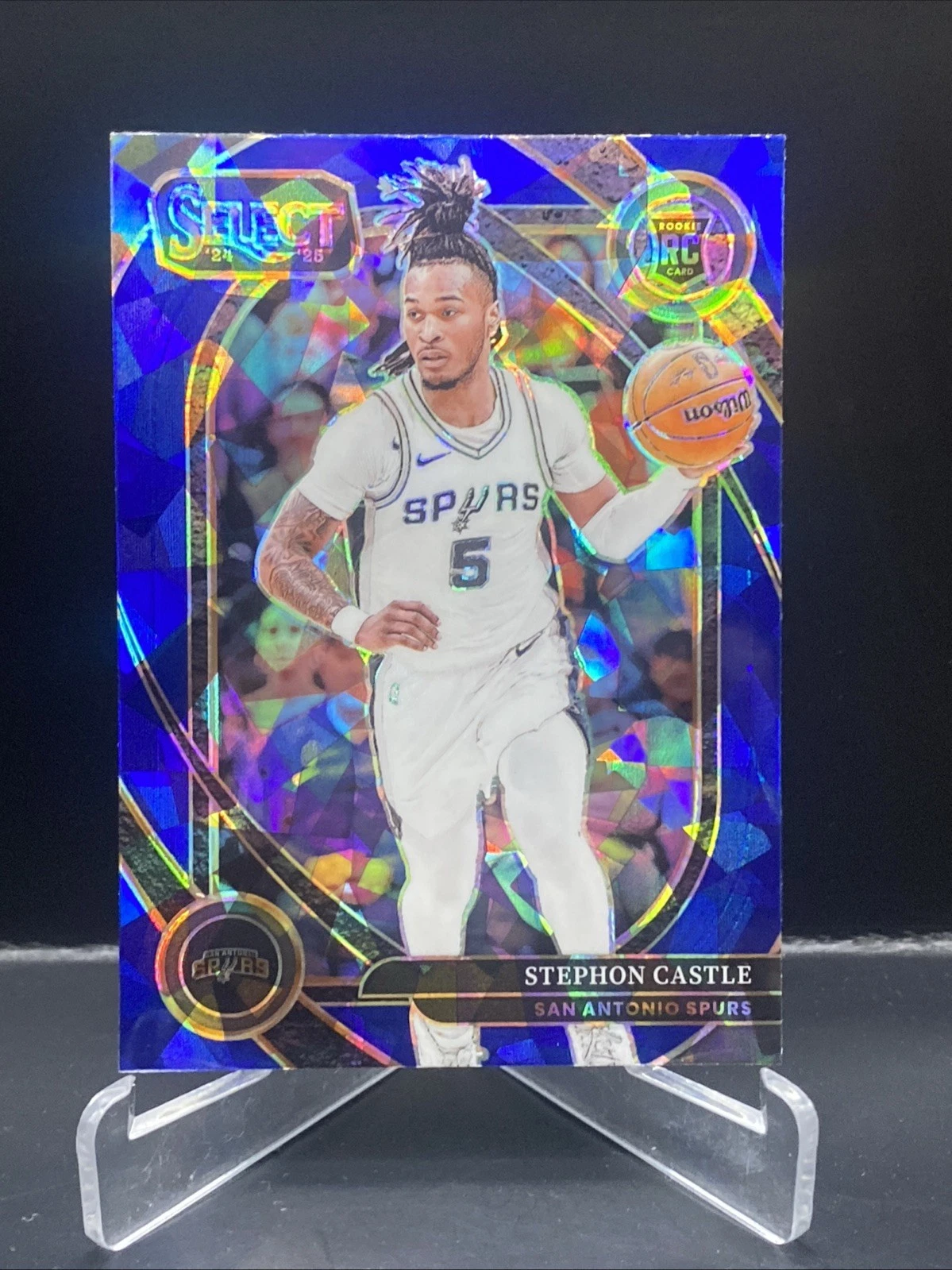 2024-25 Panini Select Stephon Castle. Rookie. Blue Cracked Ice Prizm Courtside