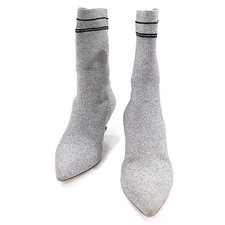 Miu Miu 5U026C Silver Glitter Knit Lettering Logo Sock Women's Ankle 149076895