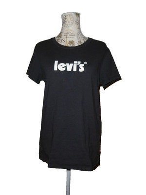 Levis T-Shirt Gr. M schwarz rund hals runder Ausschnitt Basic kurzarm Print weiß