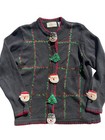Vintage Lemon Grass Christmas Cardigan Sweater Petite Medium Santa Snowmen — photo 1