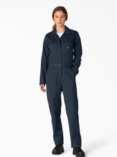 Dickies Womens Long Sleeve Cotton Coveralls Navy Cinched Elastic Waistband Sz XS