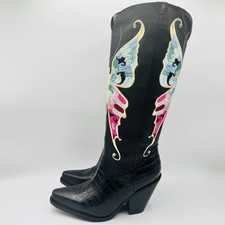 Black Rhinestone Knee High Boots for Women