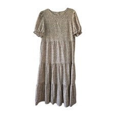 Leopard Print Tiered Maxi Dress With puff Sleeves Women's Medium Lightweight...