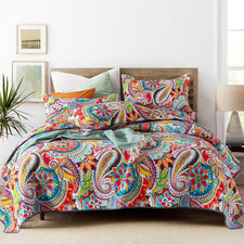 King Size Quilt Bedding Set, 100 Cotton Boho Bedspread, Vibrant Colorful Gorgeo