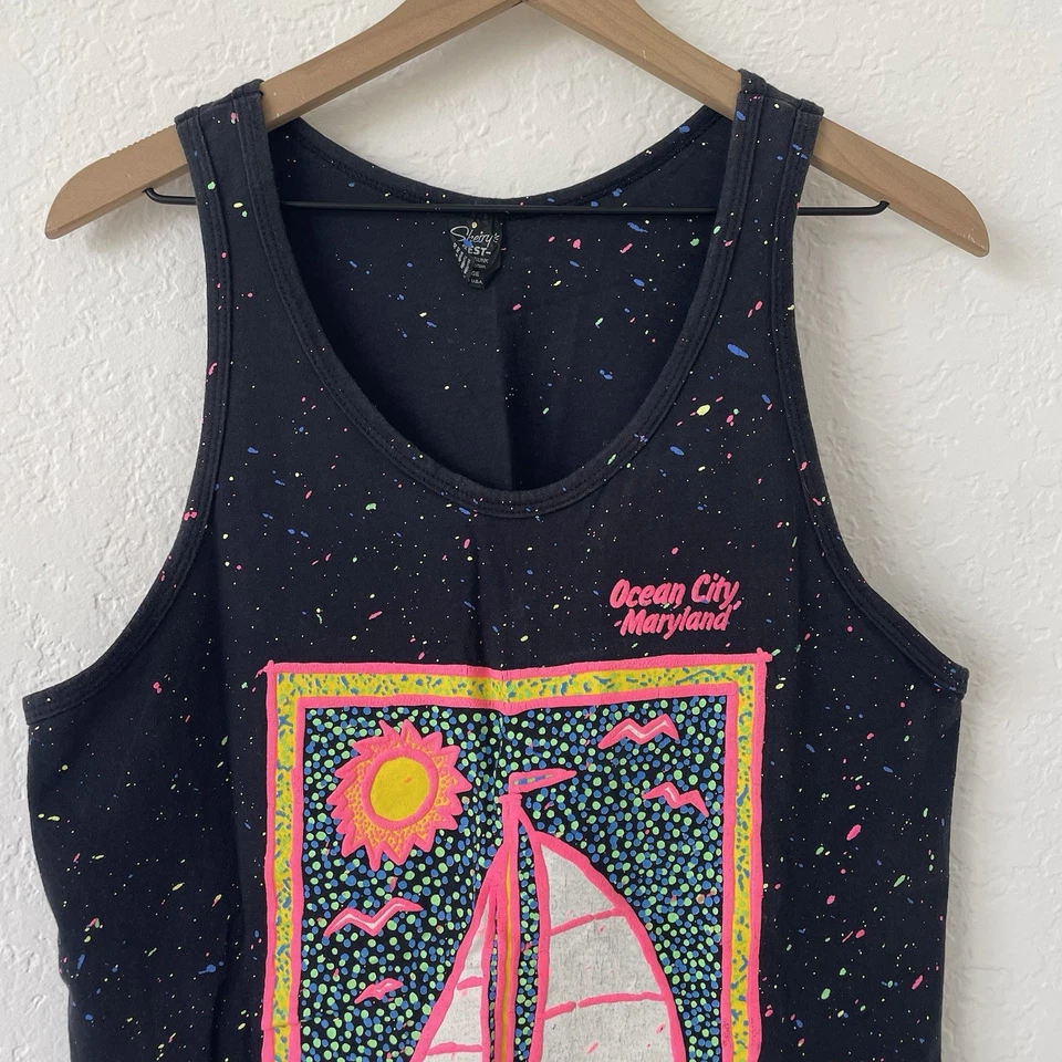 Sherrys Best De Colección Camiseta Sin Mangas L Ocean City Neón Años 80 90 Retro Velero Playa Fiesta Foto 3 de 4