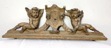 Antique 1800's hand carved wood architectural salvage cherub pediment sculpture