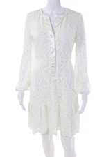 Lilly Pulitzer Womens Lace Long Sleeves Button Down A Line Dress White Size 2