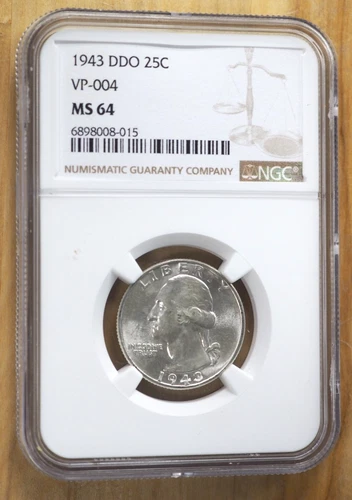 1943 DDO VP-004 25c Washington Silver Quarter NGC MS 64 - FREE SHIP! G459