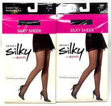  2 Secret Silky Control Top Reinforced Toe Pantyhose Sealed 10408 Jet Black B