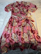 Draper James NWT Pink Floral Wrap Hi Low Dress Belted Cottagecore Women M Flaw