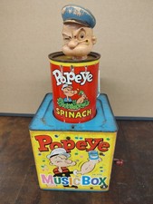 RARE 1957 Mattel Popeye in the Music Box Jack-in-the-Box Tin Toy Crank-AS IS
